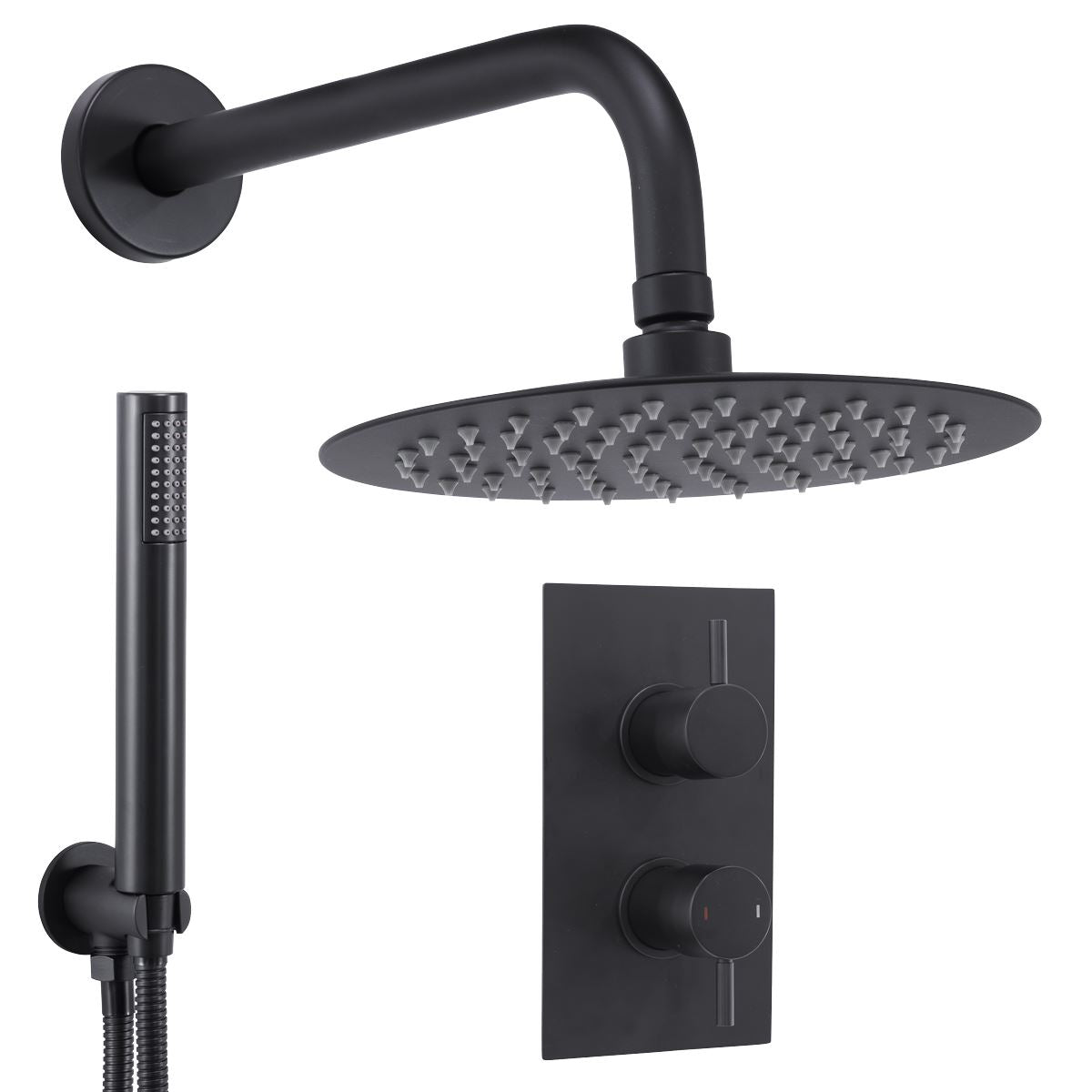 Sealey Concealed Thermostatic Shower Set, 20cm Round Head & Hand Shower - Black DH319