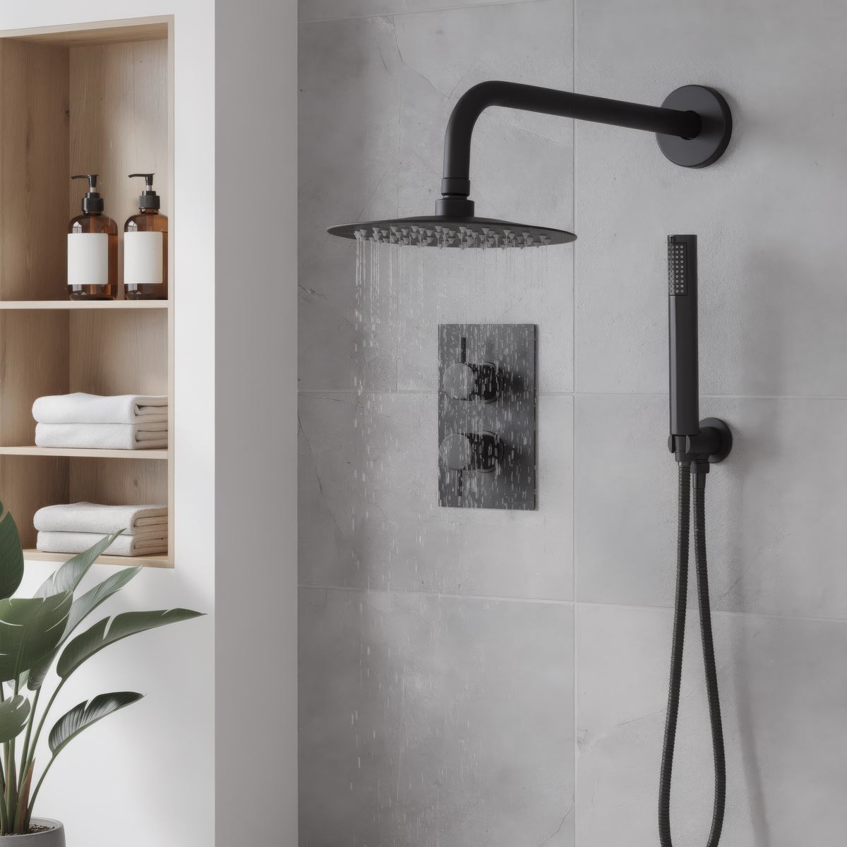 Sealey Concealed Thermostatic Shower Set, 20cm Round Head & Hand Shower - Black DH319