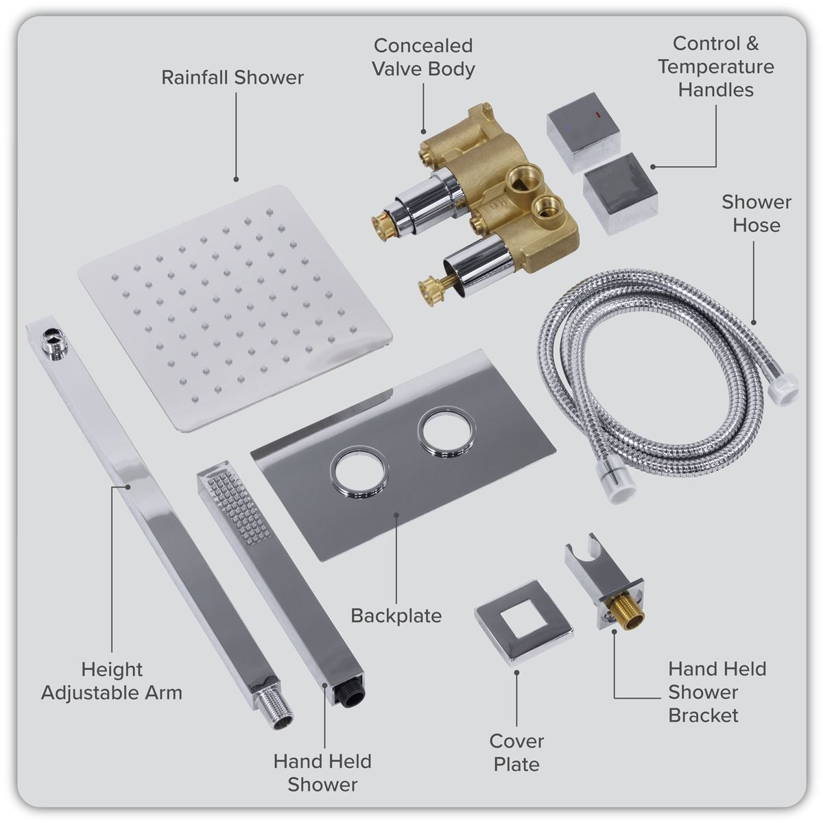 Sealey Concealed Thermostatic Shower Set 20 x 20cm Square Head & Hand Shower - Chrome DH320