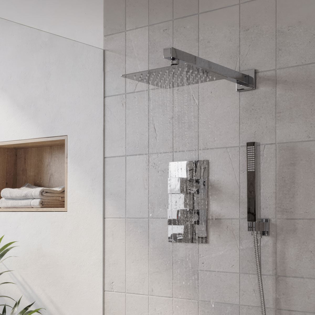 Sealey Concealed Thermostatic Shower Set 20 x 20cm Square Head & Hand Shower - Chrome DH320