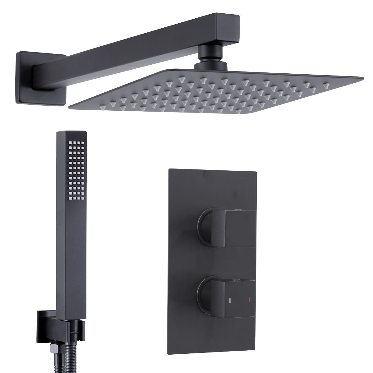 Sealey Concealed Thermostatic Shower Set 20 x 20cm Square Head & Hand Shower - Black DH321