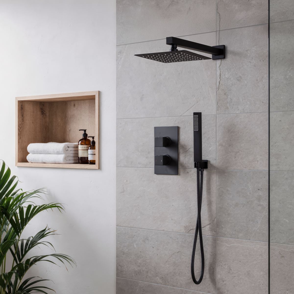 Sealey Concealed Thermostatic Shower Set 20 x 20cm Square Head & Hand Shower - Black DH321