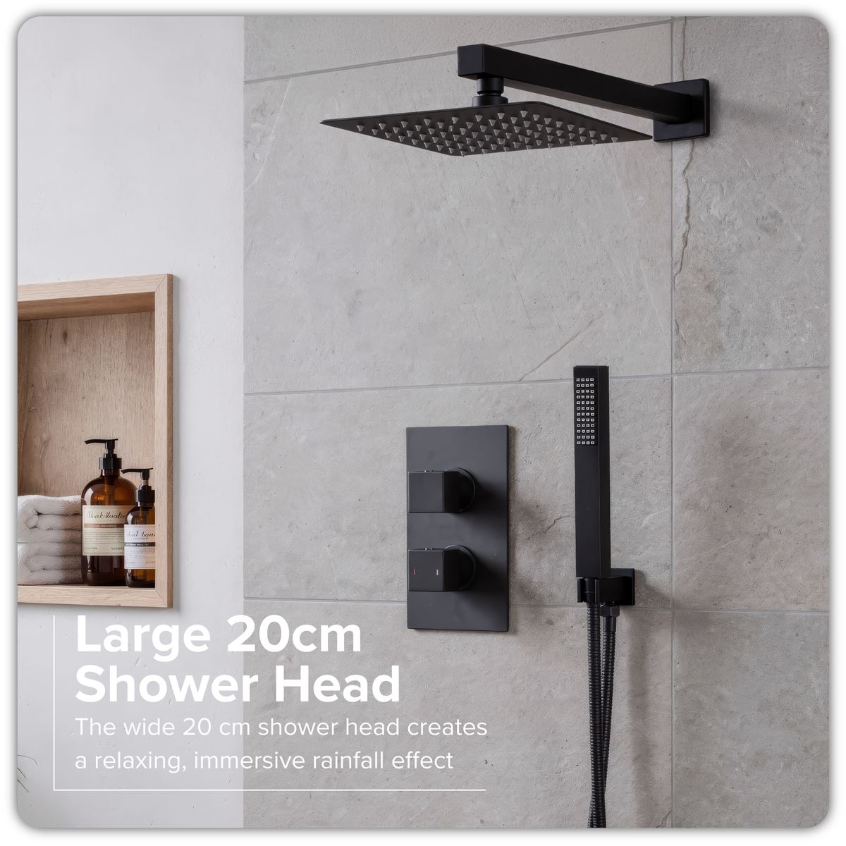 Sealey Concealed Thermostatic Shower Set 20 x 20cm Square Head & Hand Shower - Black DH321