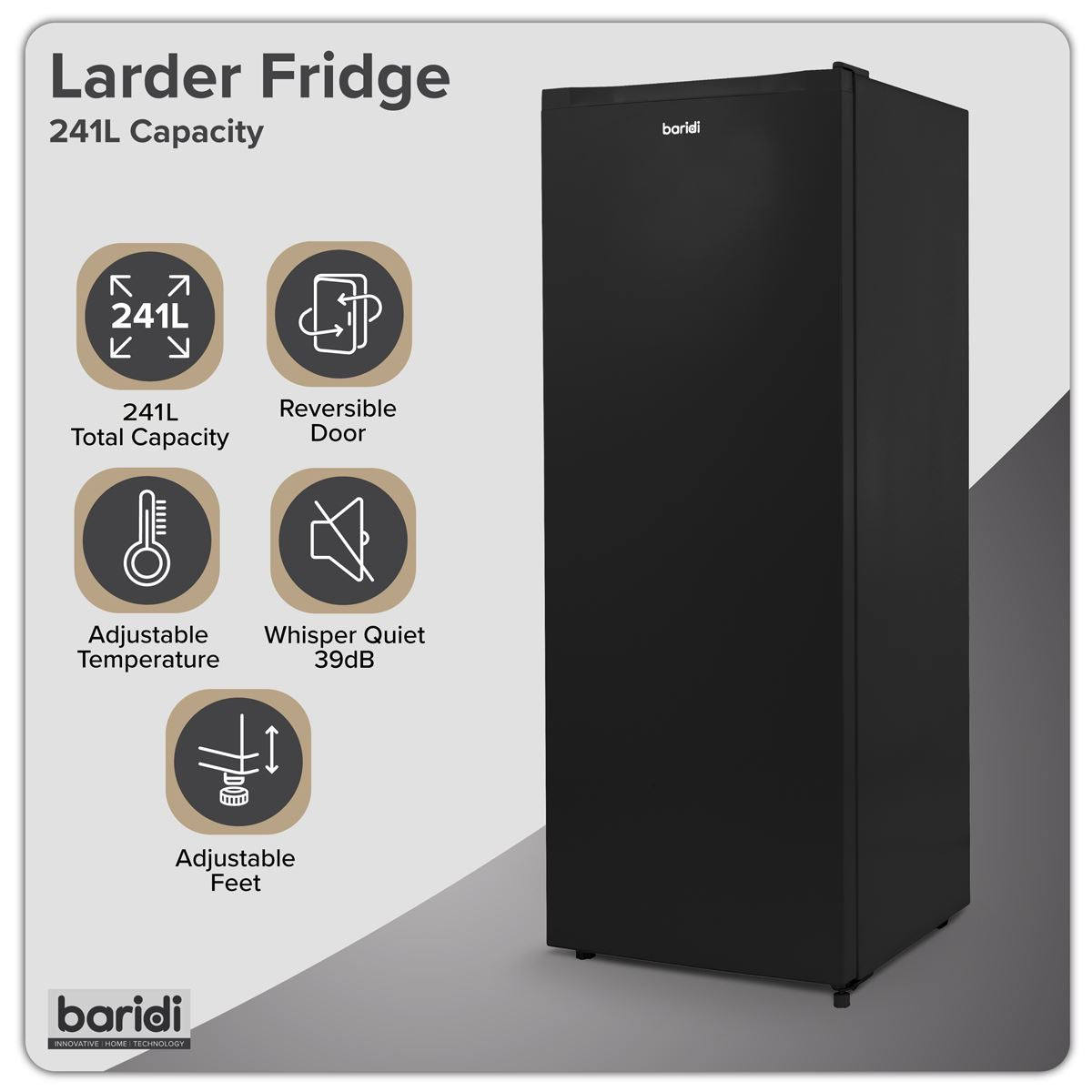 Sealey Baridi Freestanding Larder Fridge 241L � Black DH323