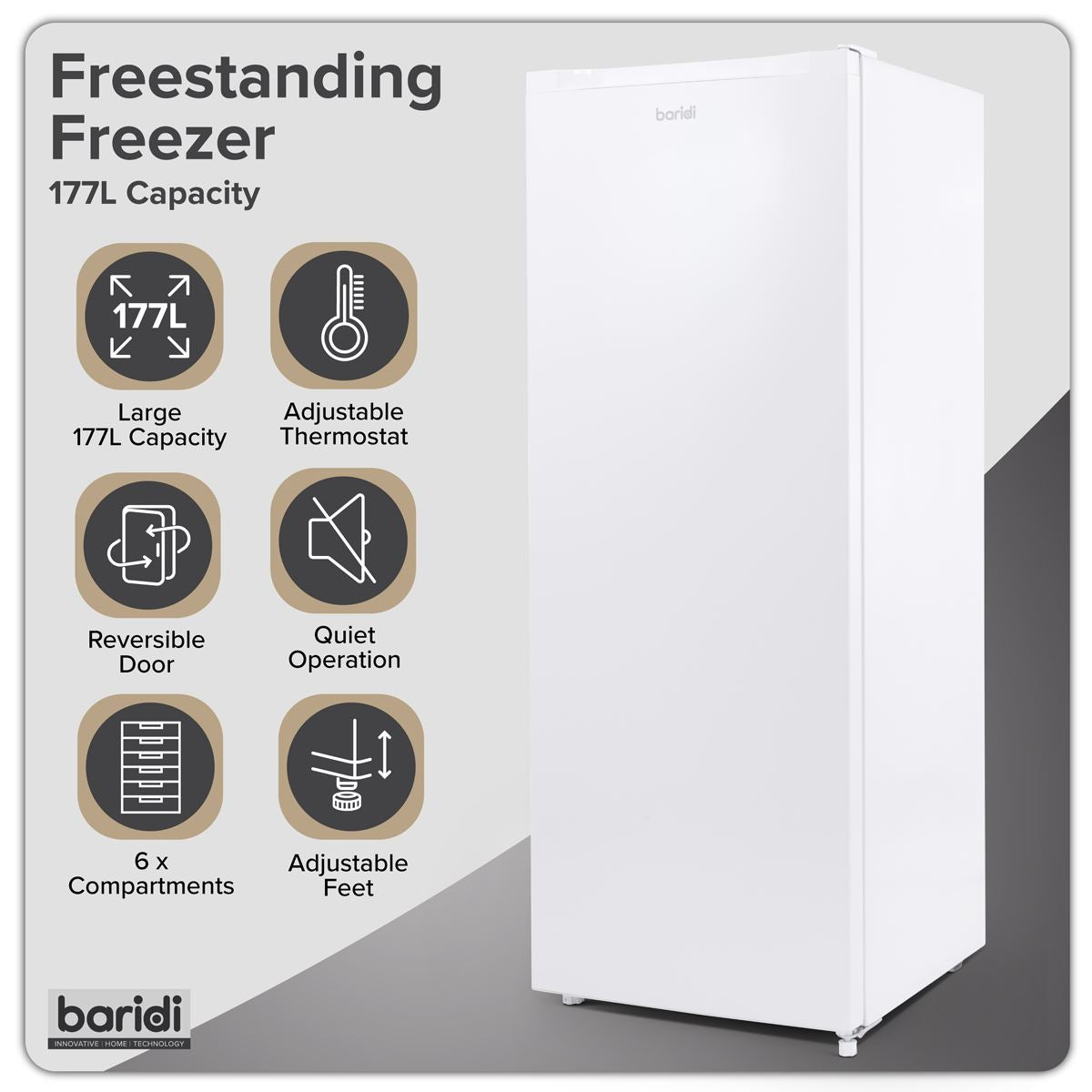 Sealey Baridi Freestanding Tall Freezer 177L White 4 Drawer DH324