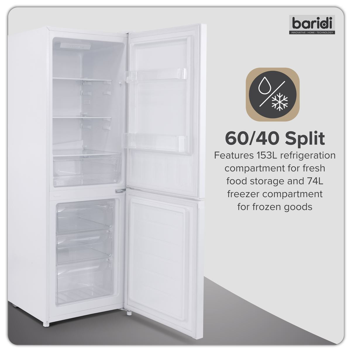 Sealey Baridi 60/40 Smart Frost Fridge Freezer 227L Capacity � White DH326
