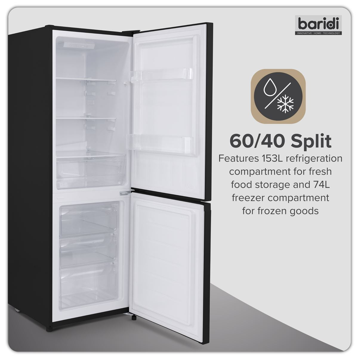 Sealey Baridi 60/40 Smart Frost Fridge Freezer 227L Capacity � Black DH327