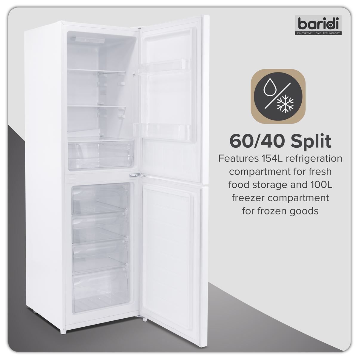 Sealey Baridi 50/50 Smart Frost Fridge Freezer 254L Capacity � White DH328
