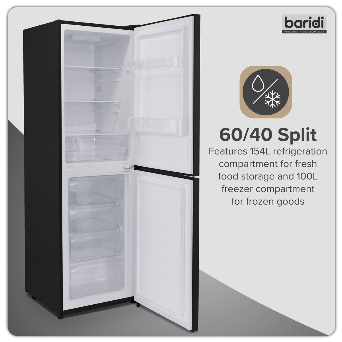 Sealey Baridi 50/50 Smart Frost Fridge Freezer 254L Capacity � Black DH329