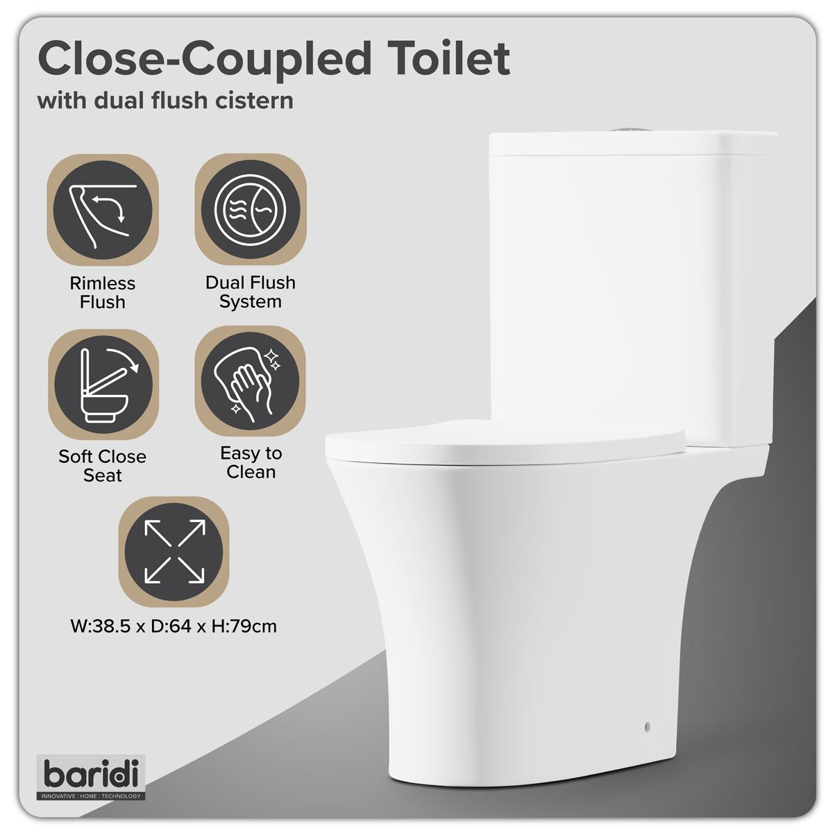 Sealey Baridi Close-Coupled Toilet with Soft Close Seat, Dual Flush Cistern & Rimless Flush � White DH332