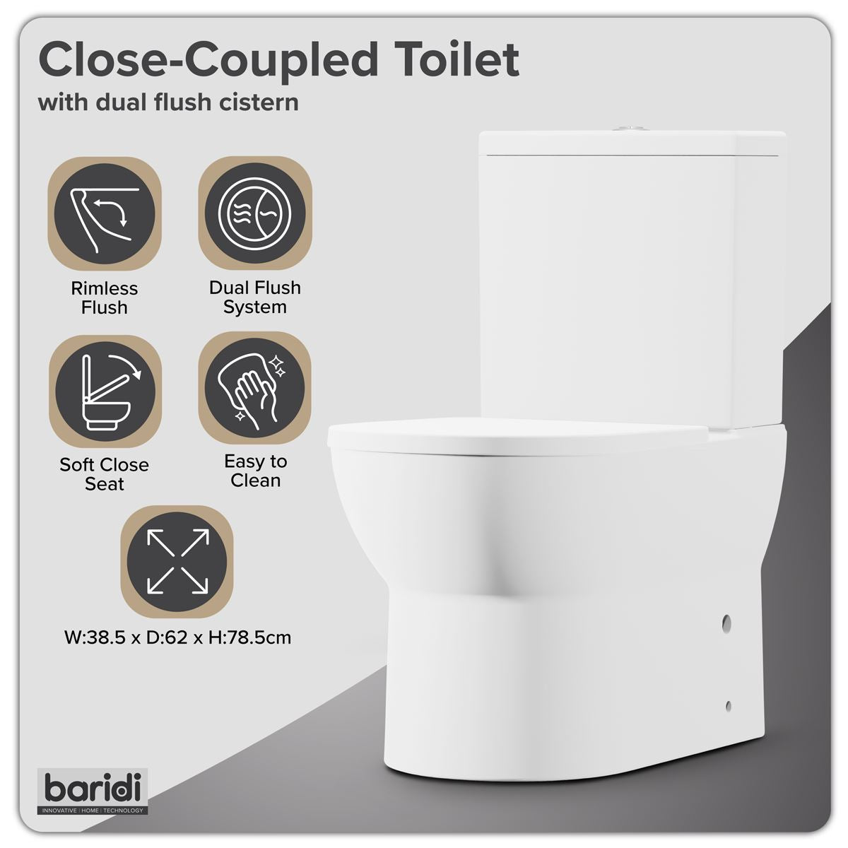 Sealey Baridi Close-Coupled Toilet with Soft Close Seat, Dual Flush Cistern & Rimless Flush � White DH333