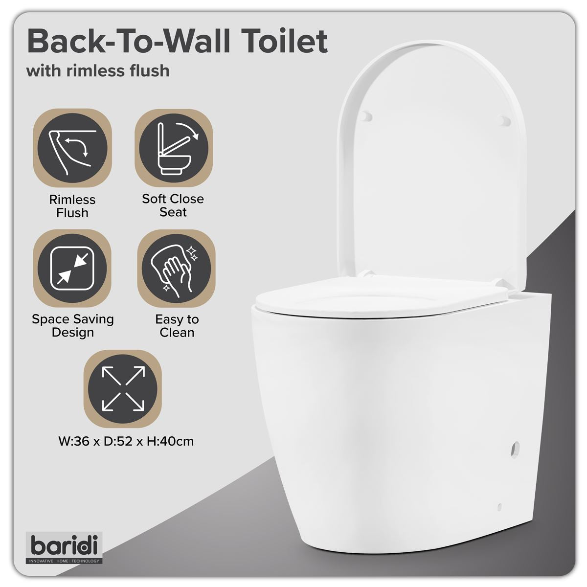Sealey Back-to-Wall Toilet with Soft Close Seat & Rimless Flush � White DH334