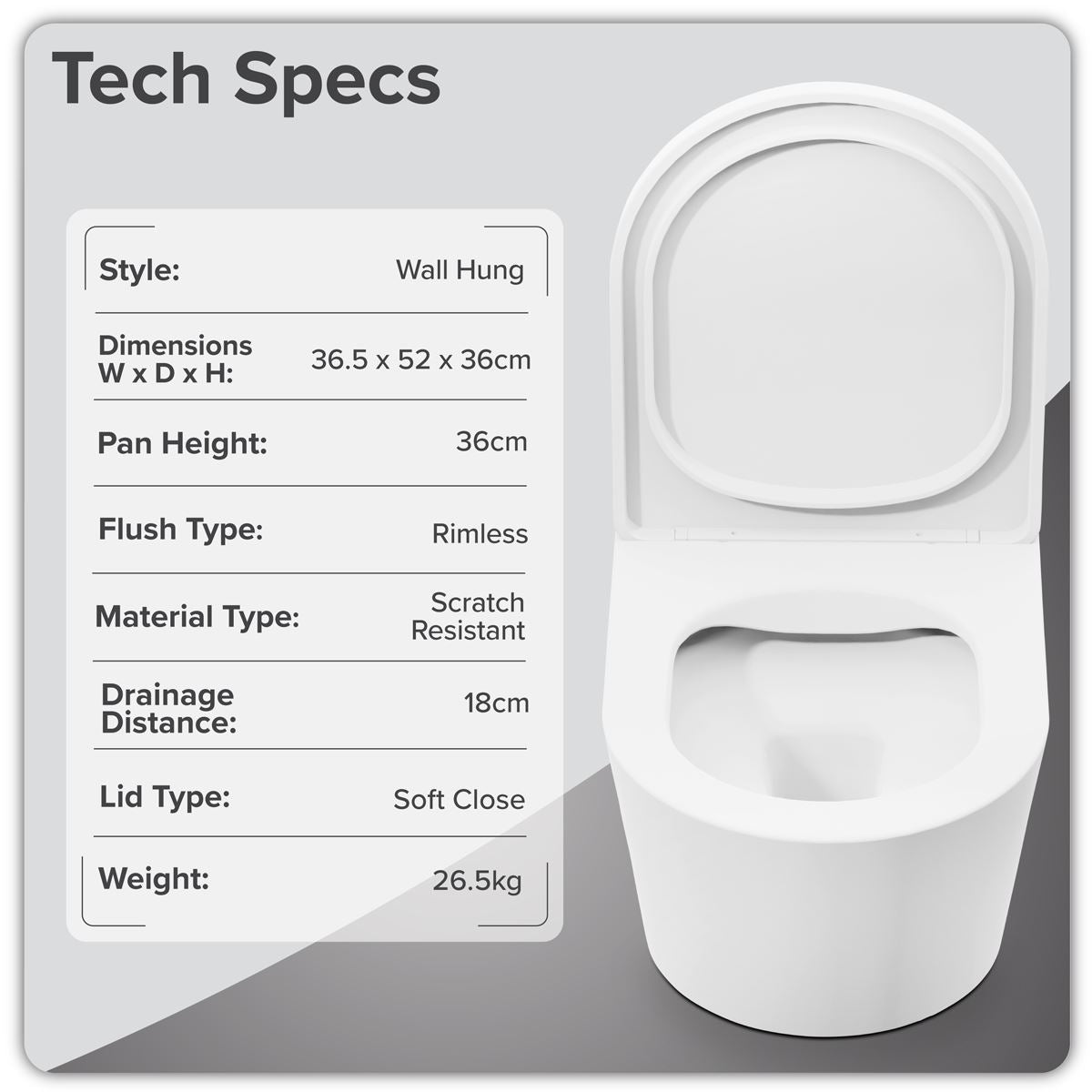 Sealey Wall Hung Toilet with Soft Close Seat & Rimless Flush � White DH335