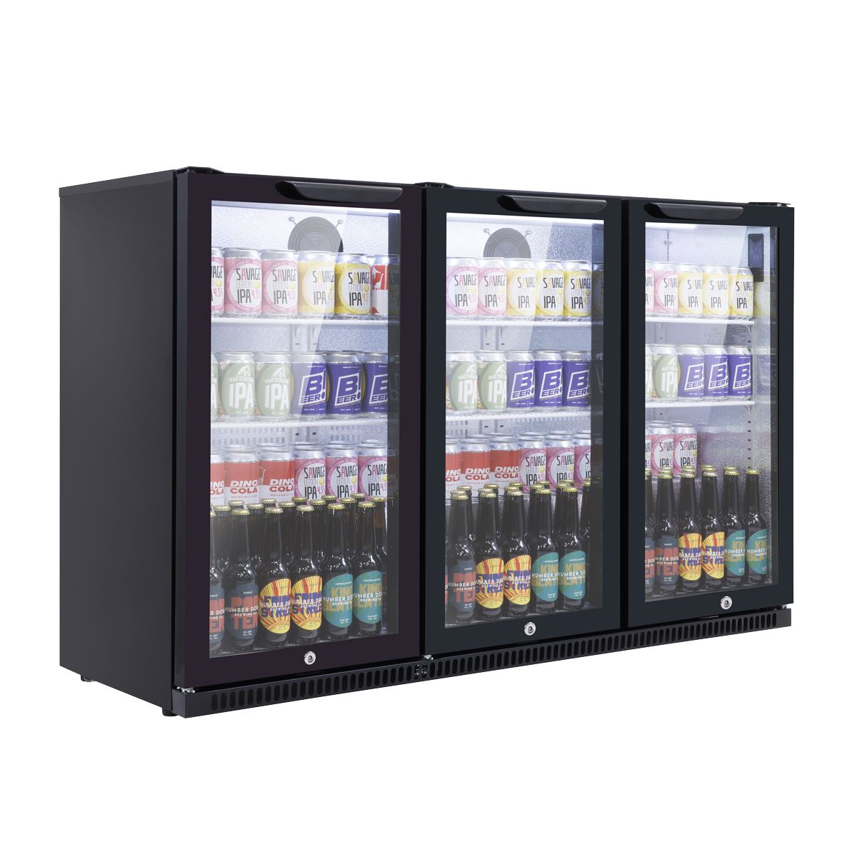Sealey Baridi Hinged Triple Door, Back Bar Drinks Fridge/Cooler, 307L Capacity DH336