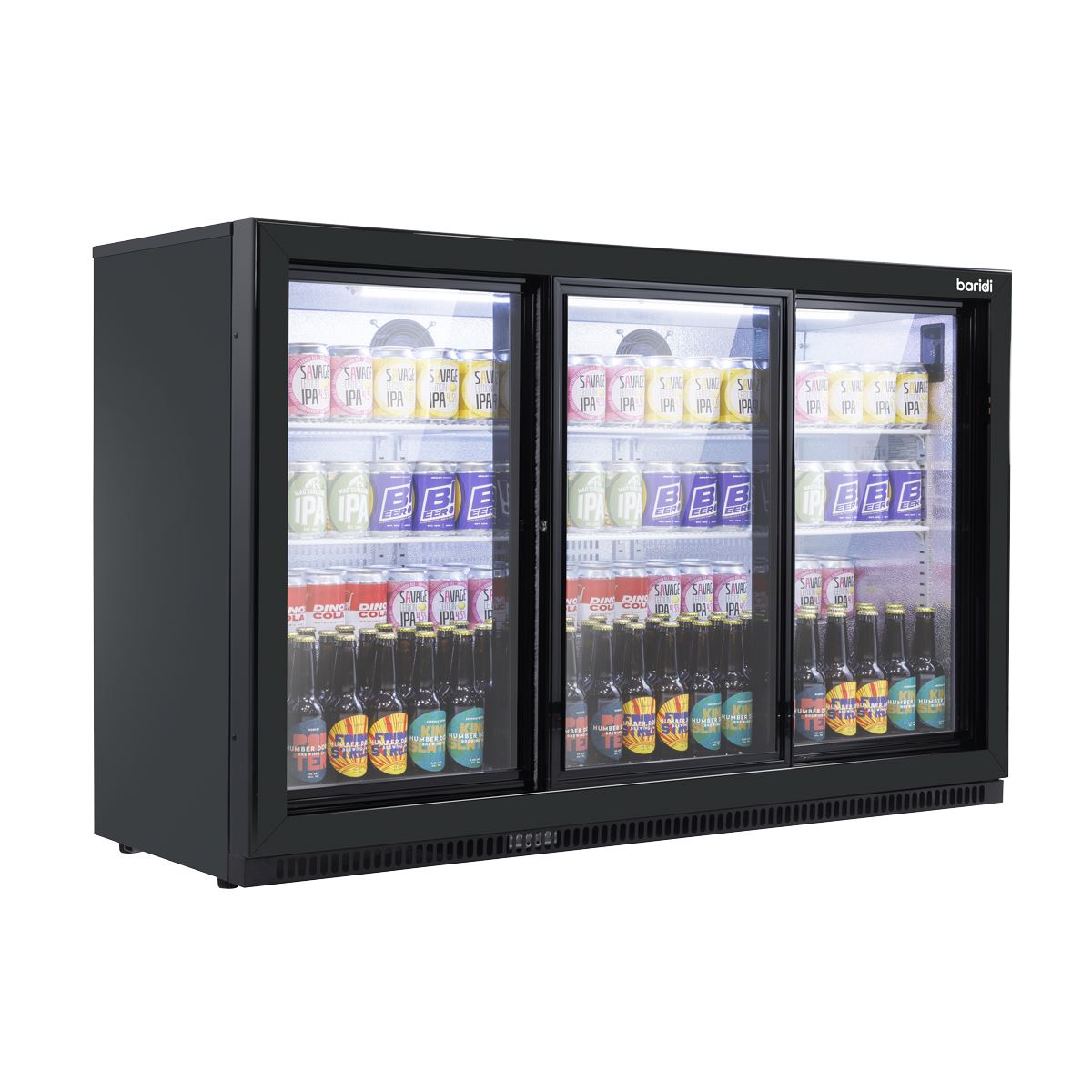 Sealey Baridi Sliding Triple Door, Back Bar Drinks Fridge/Cooler, 307L Capacity DH337