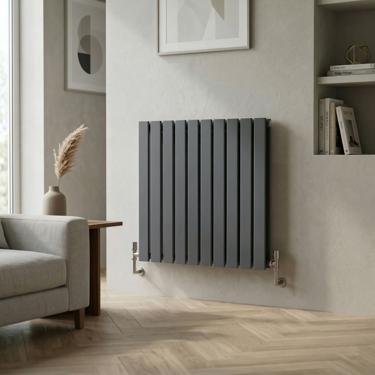 Baridi Horizontal Radiator Contemporary Double Flat 600x700mm Anthracite DH340