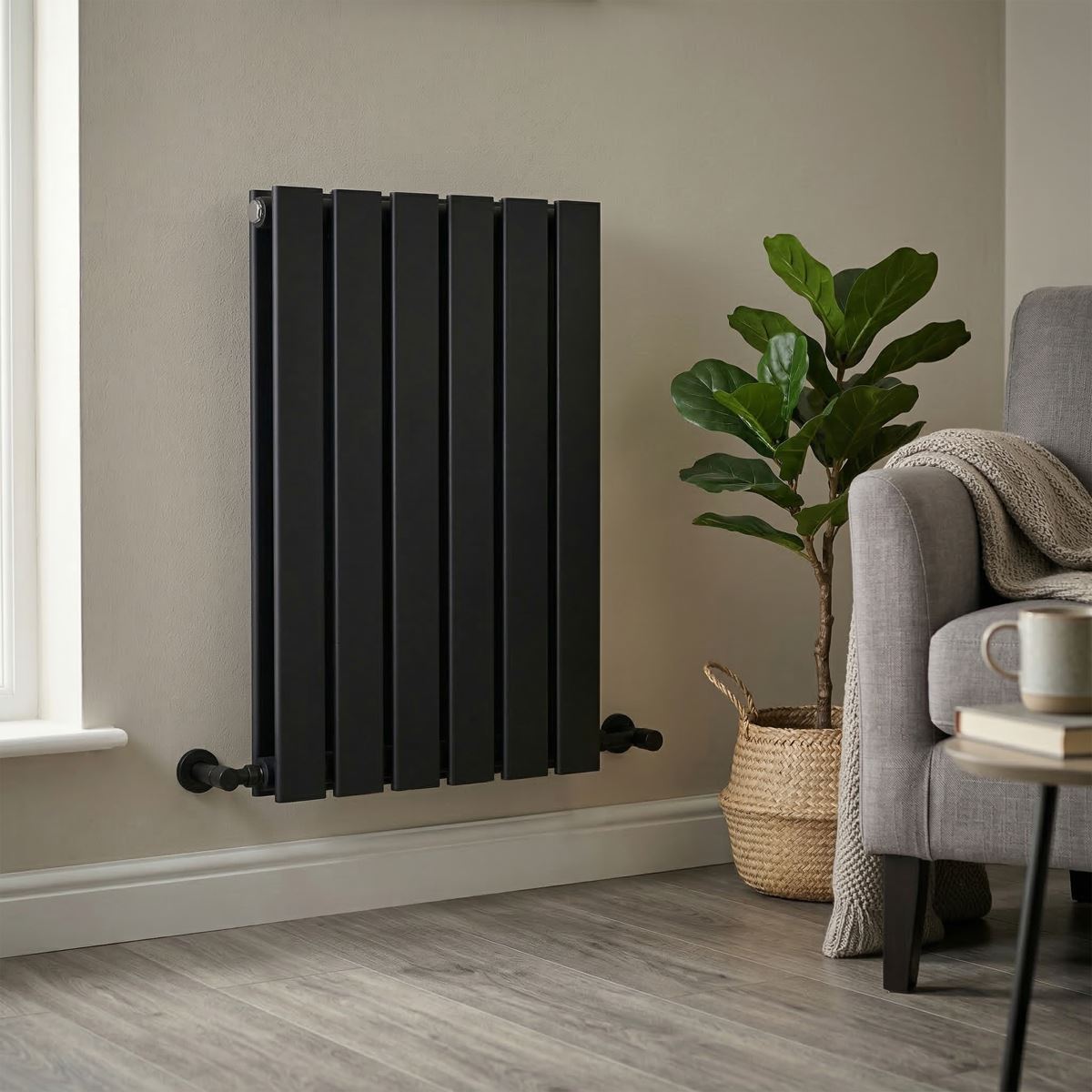 Baridi Horizontal Radiator Contemporary Double Flat Panel 600x420mm Black DH343
