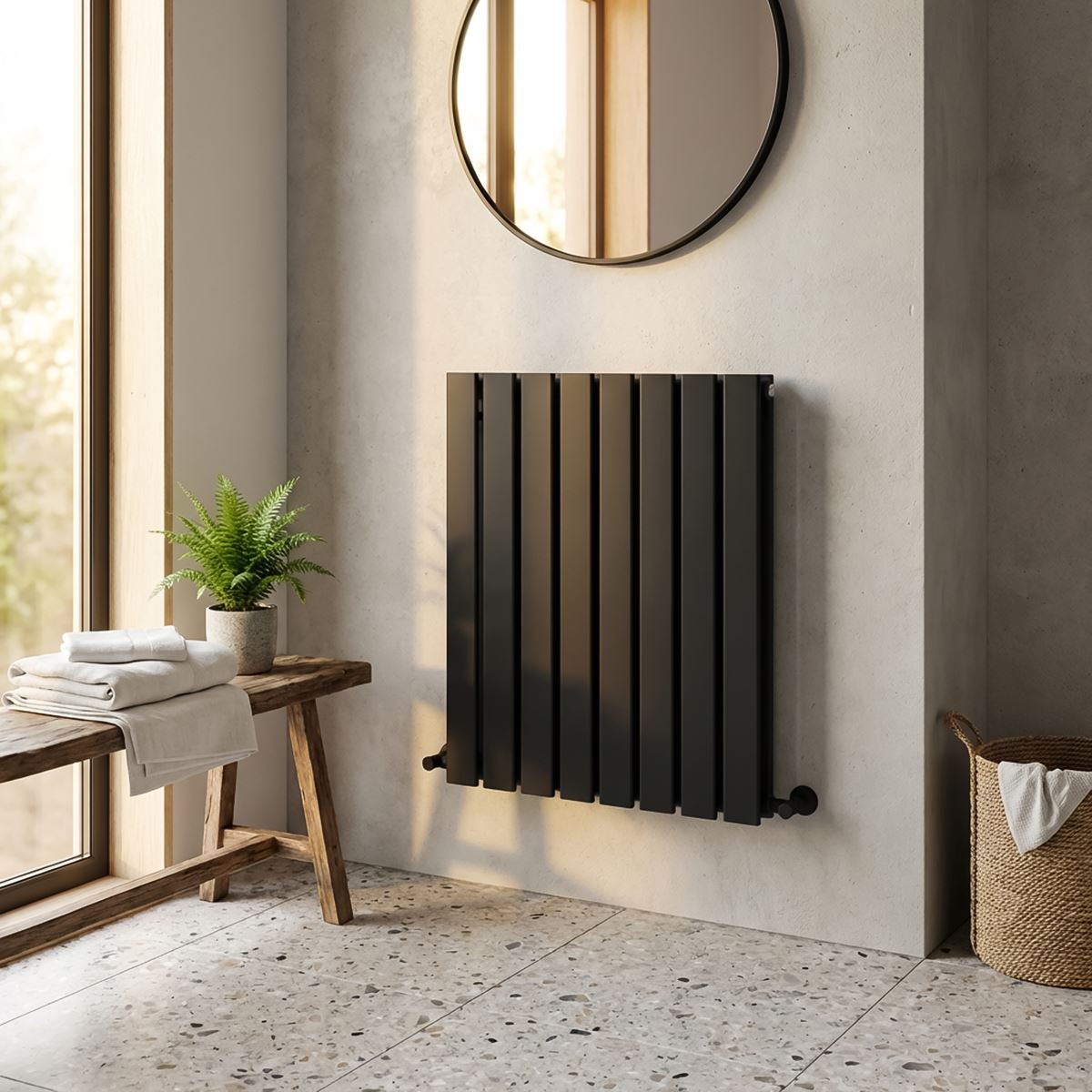 Baridi Horizontal Radiator Contemporary Double Flat Panel 600x560mm Black DH344