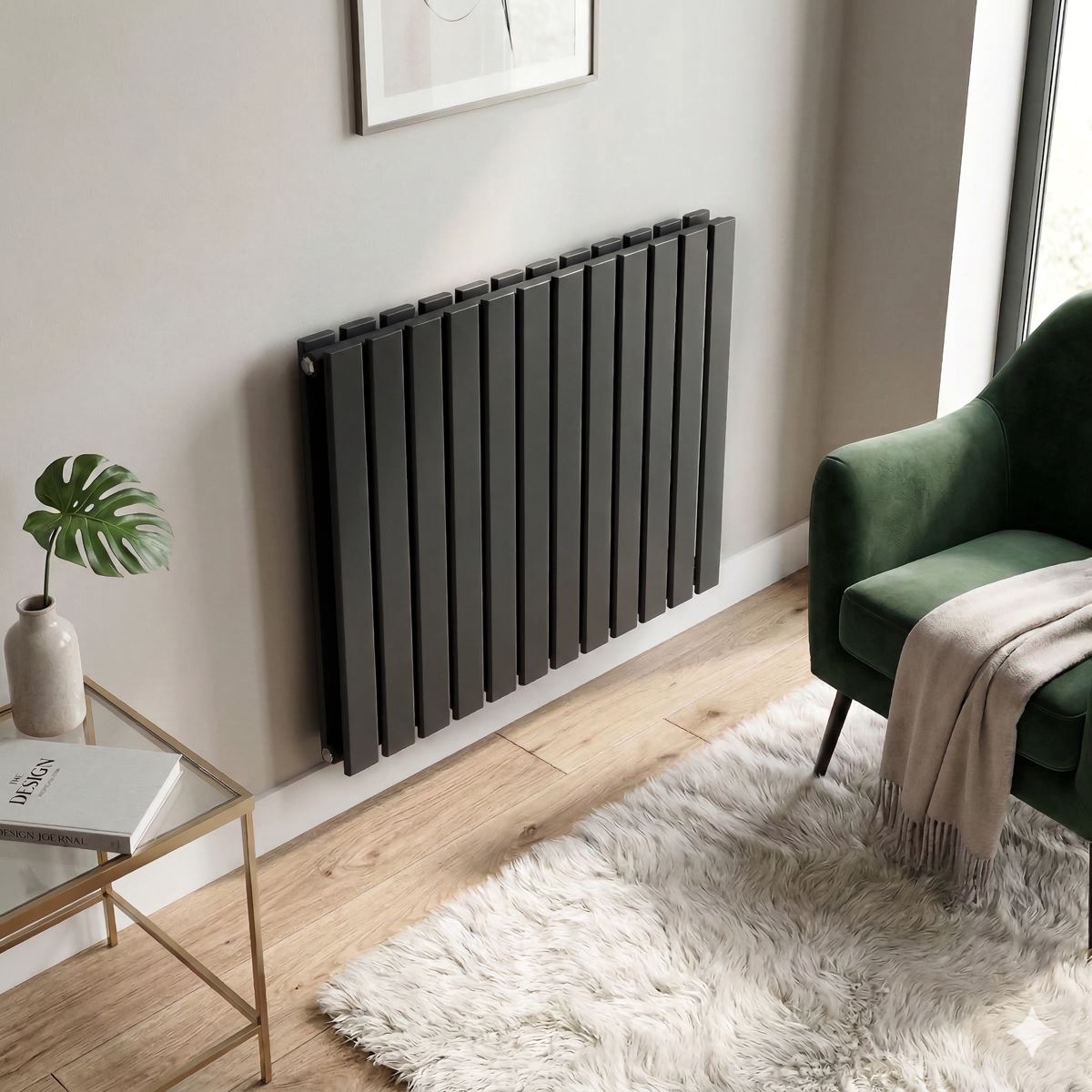 Baridi Horizontal Radiator Contemporary Double Flat Panel 600x700mm Black DH345