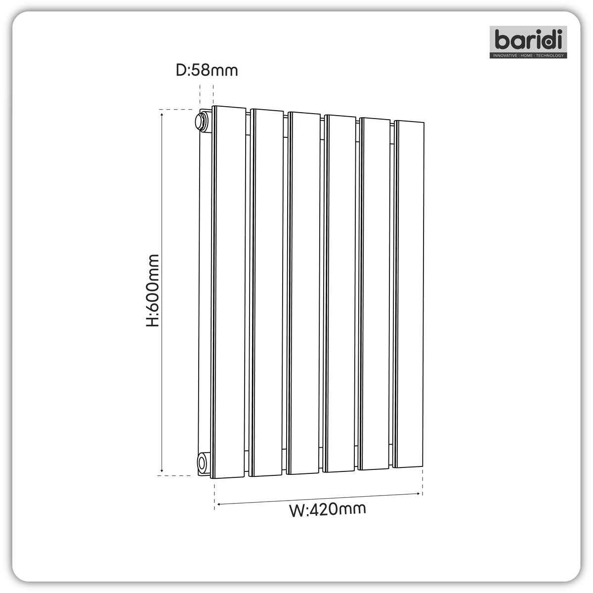 Baridi Horizontal Radiator Contemporary Double Flat Panel 600x420mm White DH348