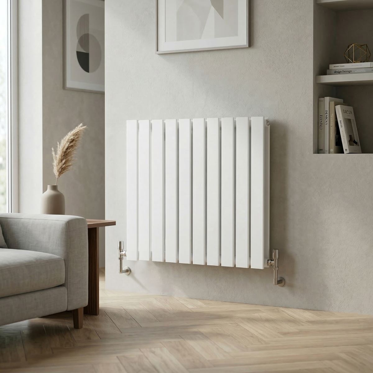 Baridi Horizontal Radiator Contemporary Double Flat Panel 600x700mm White DH350