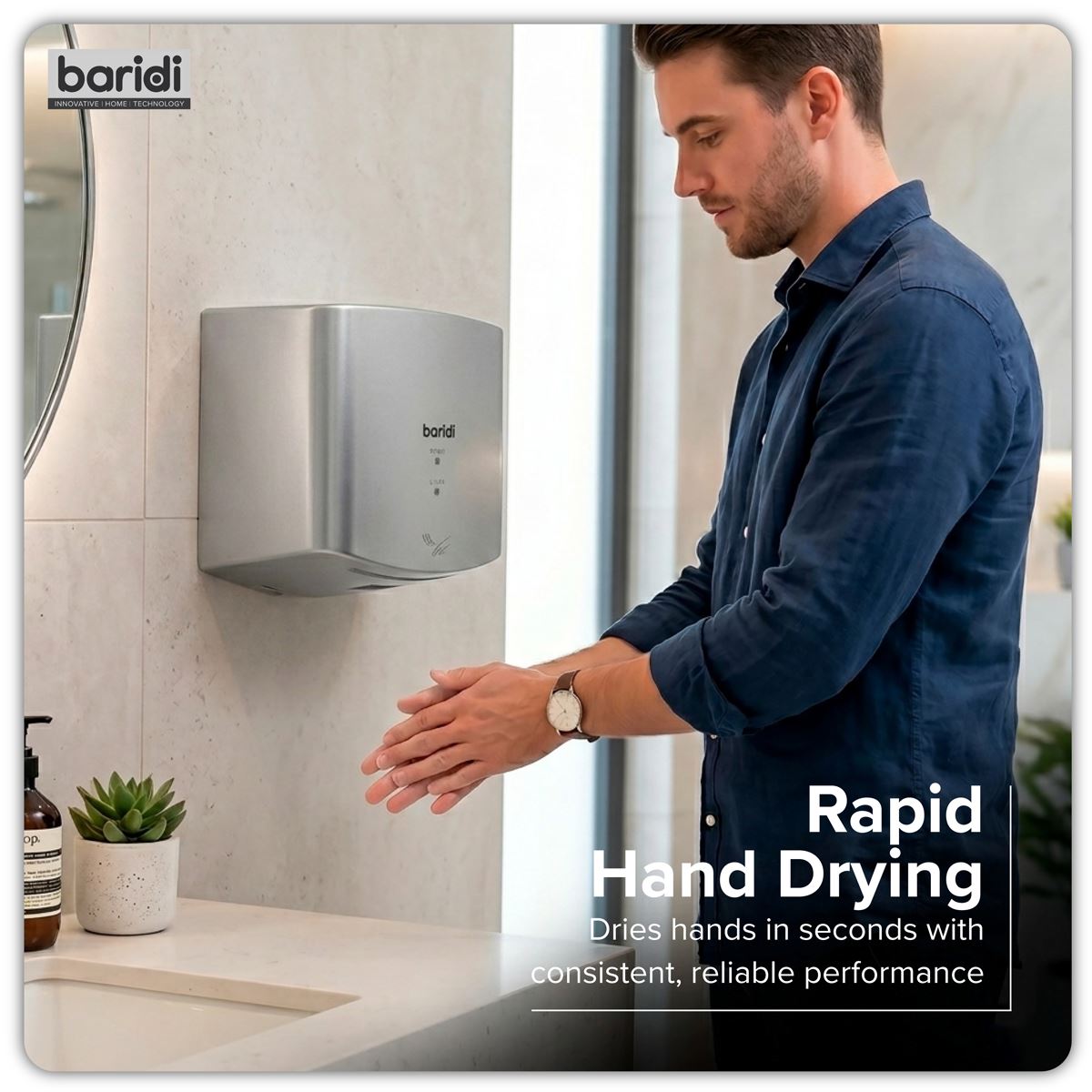 Sealey Baridi High Speed Hand Dryer with Auto-Sensor 1400-1650W - Silver DH379