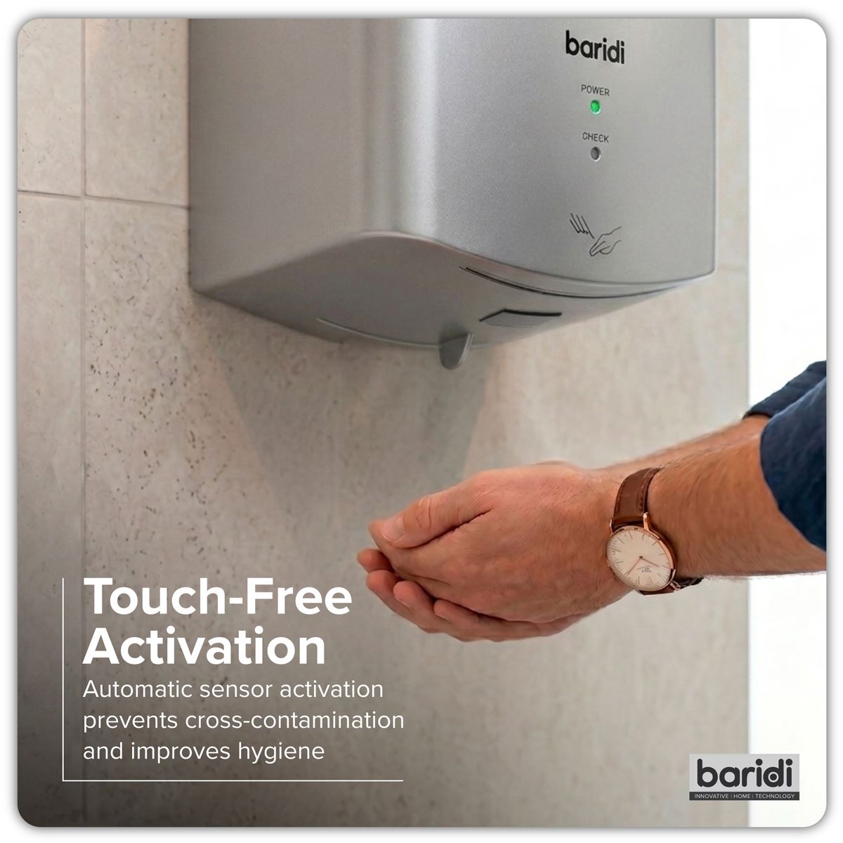 Sealey Baridi High Speed Hand Dryer with Auto-Sensor 1400-1650W - Silver DH379