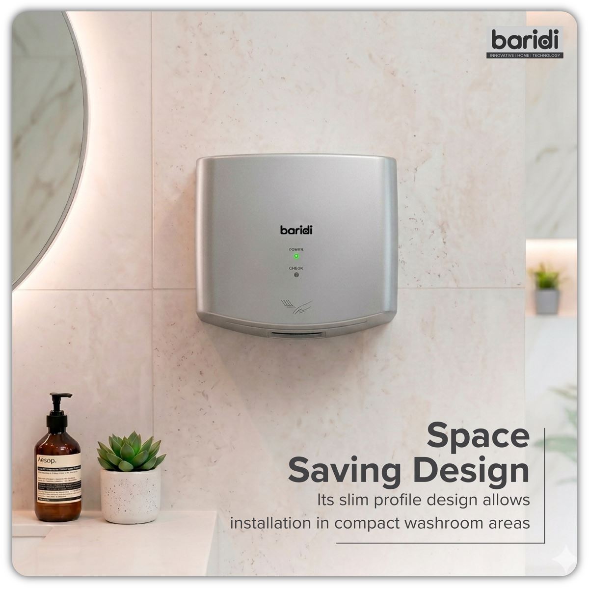 Sealey Baridi High Speed Hand Dryer with Auto-Sensor 1400-1650W - Silver DH379