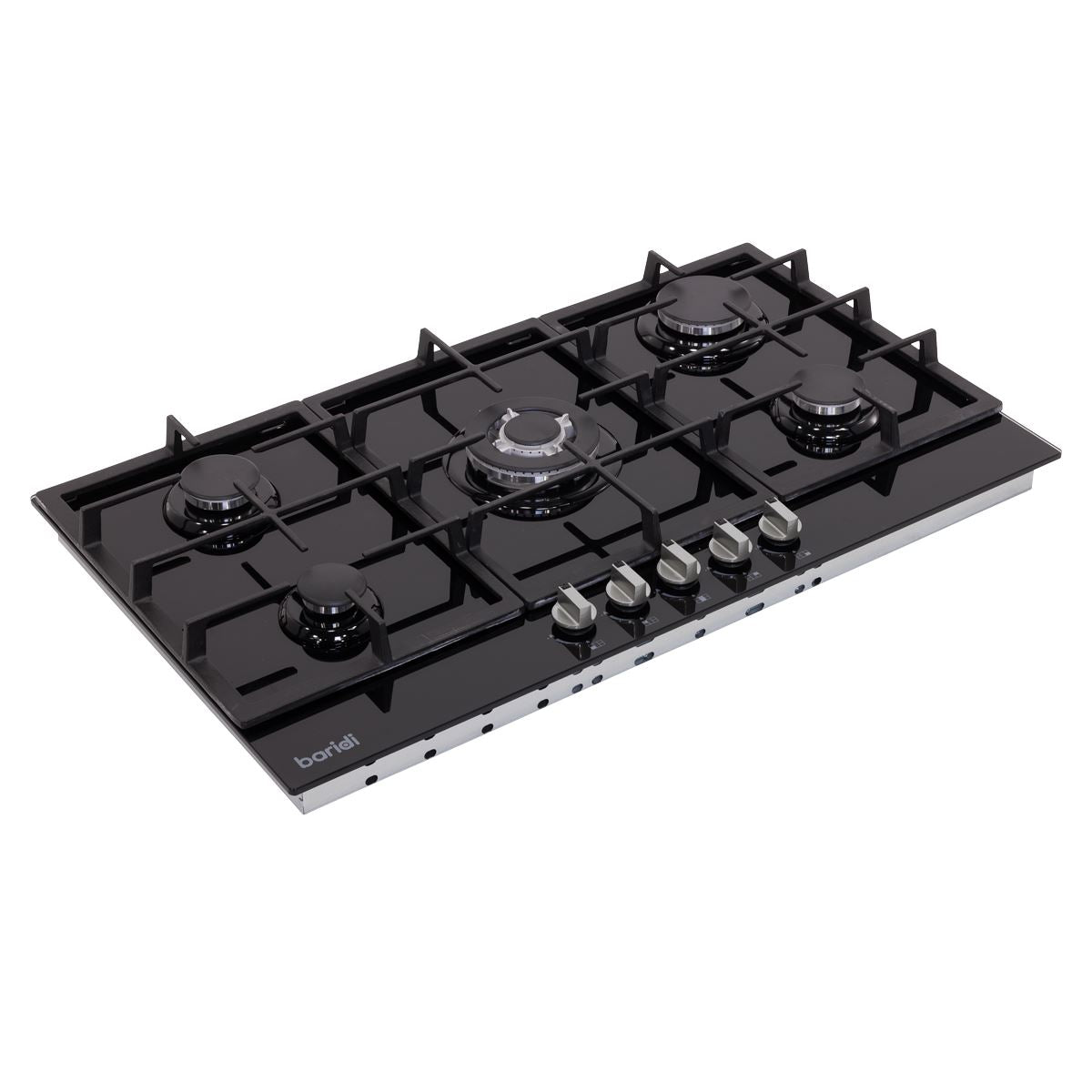 Sealey Baridi 90cm Gas Hob Black Glass with 5 Burners, Cast Iron Supports & Auto Ignition 11kW DH383