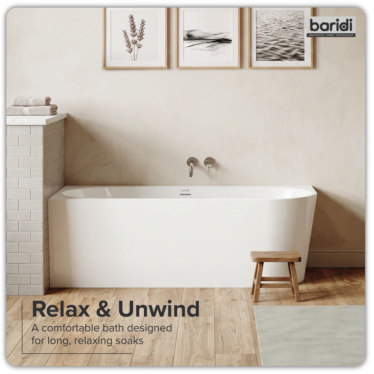Sealey Baridi Left-Hand Corner Slim Rim Bath with Overflow System 160cm � Gloss White DH424