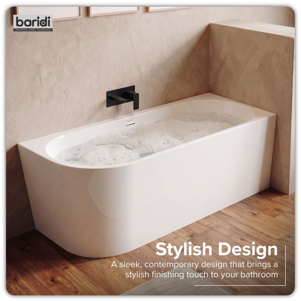 Sealey Baridi Right-Hand Corner Slim Rim Bath with Overflow System 160cm � Gloss White DH427