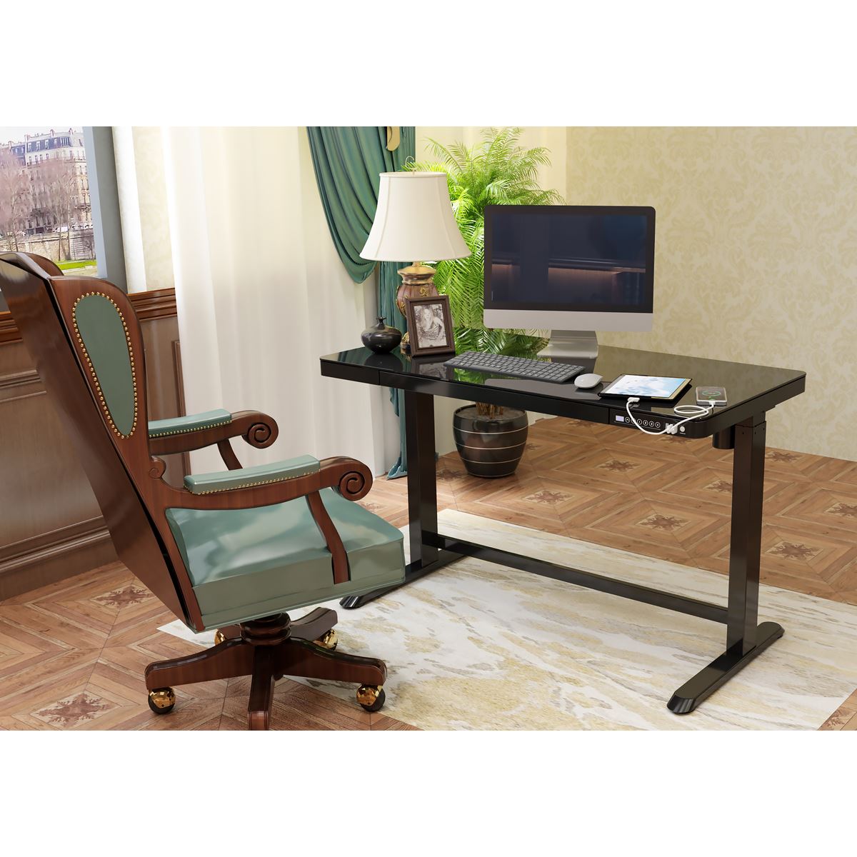 Dellonda Black Electric Adjustable Standing Desk USB & Drawer 1200 x 600mm DH53