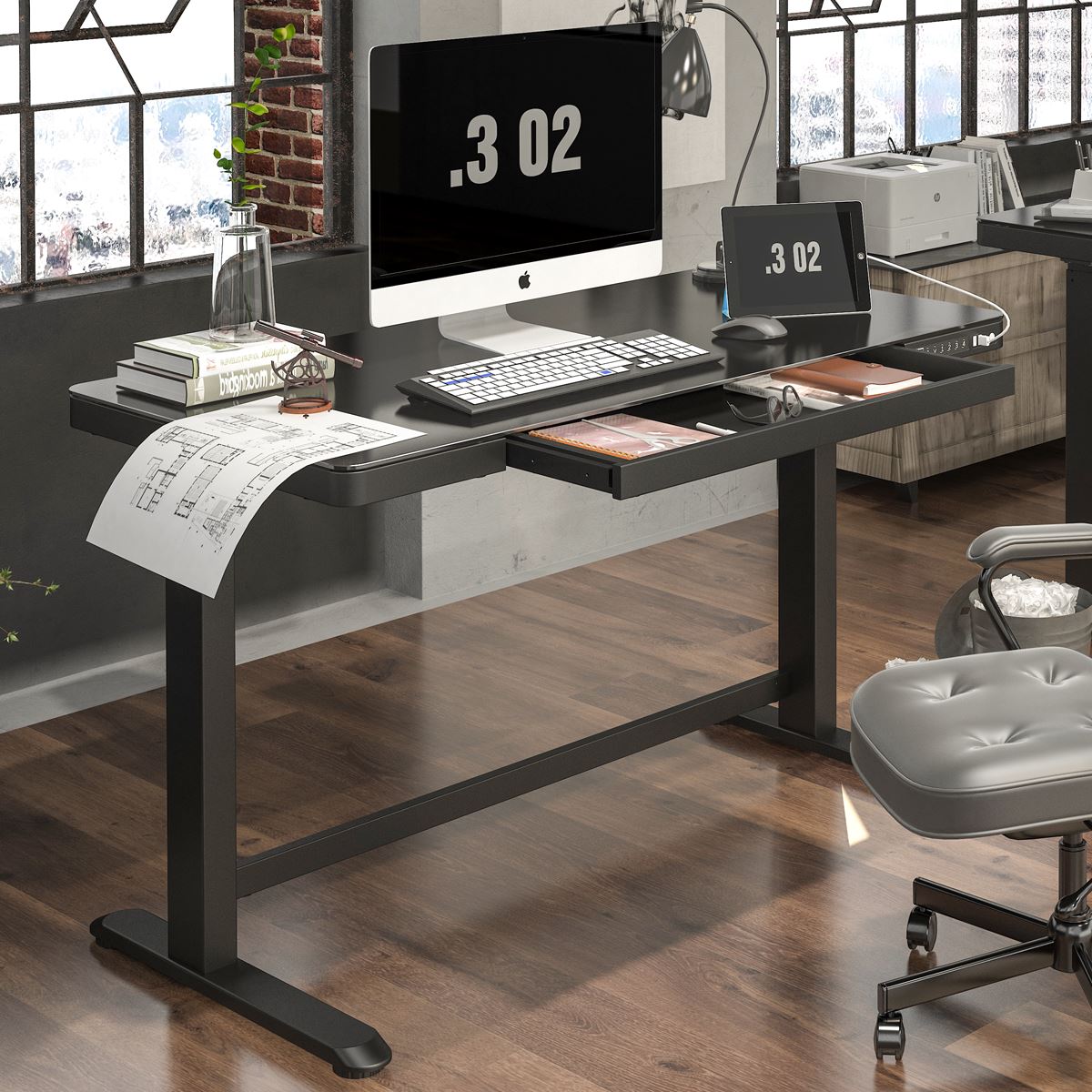 Dellonda Black Electric Adjustable Standing Desk USB & Drawer 1200 x 600mm DH53