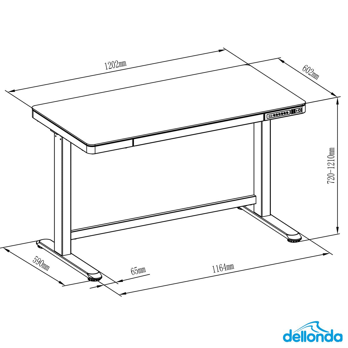Dellonda Black Electric Adjustable Standing Desk USB & Drawer 1200 x 600mm DH53