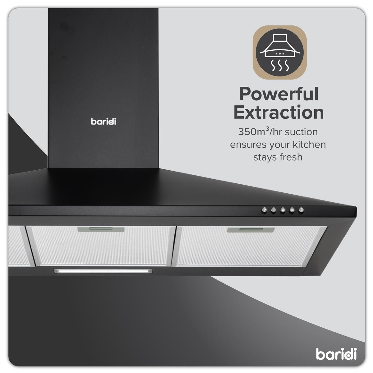 Sealey Baridi Cooker Hood Chimney Style with Carbon Filters 90cm Black DH59