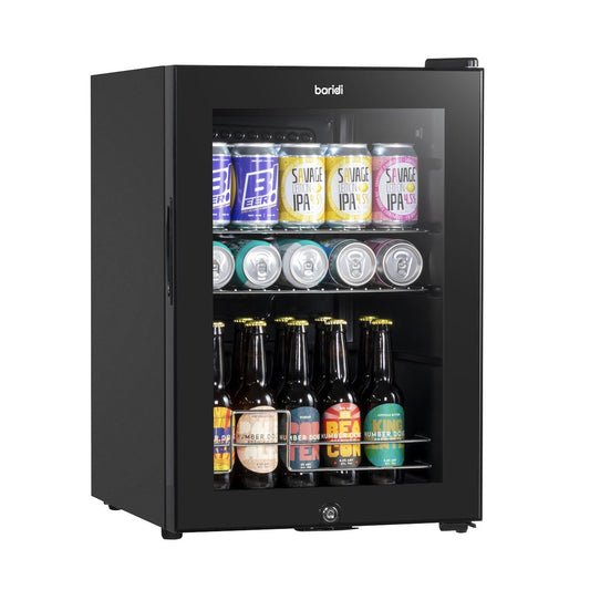 Baridi 60L Beer & Drinks Fridge with LED Light Black and Glass Door DH62