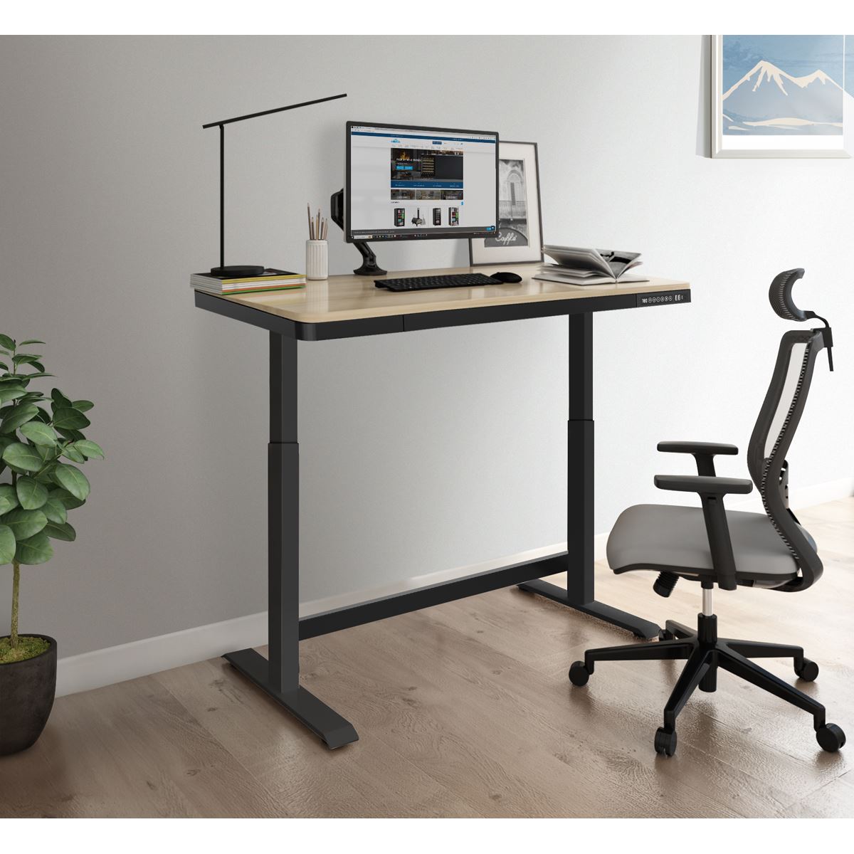Dellonda Oak Electric Adjustable Standing Desk USB & Drawer 1200 x 600mm DH65