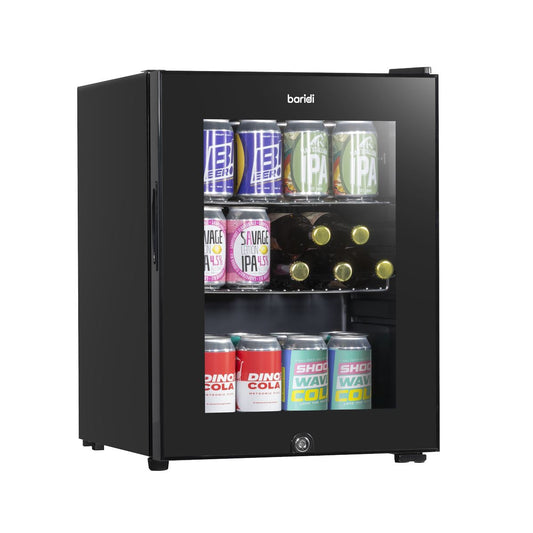 Baridi 40L Drinks Mini Fridge with LED Light Black and Glass Door DH98