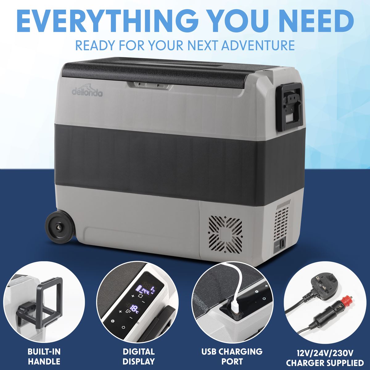 Sealey Dellonda Portable Fridge Freezer/Cool Box with LED Display & AC/DC 230V Adaptor 60L DL133