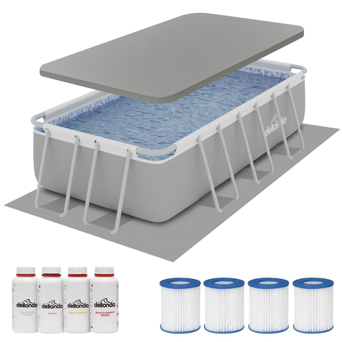 Sealey Dellonda Deluxe Steel Frame Swimming Pool with Filter Pump 13ft, Top Cover, Ground Sheet, Additional Filters & Starter Kit DL139
