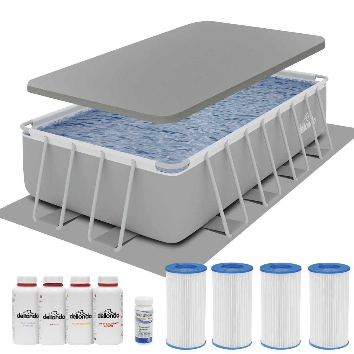 Sealey Dellonda Deluxe Steel Frame Swimming Pool with Filter Pump 18ft, Top Cover, Ground Sheet, Additional Filters & Starter Kit DL140