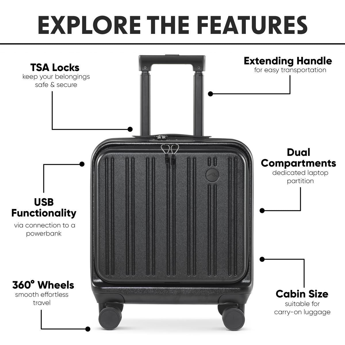 Sealey Dellonda Cabin Size Luggage Laptop Compartments Dual TSA Lock 18" DL156