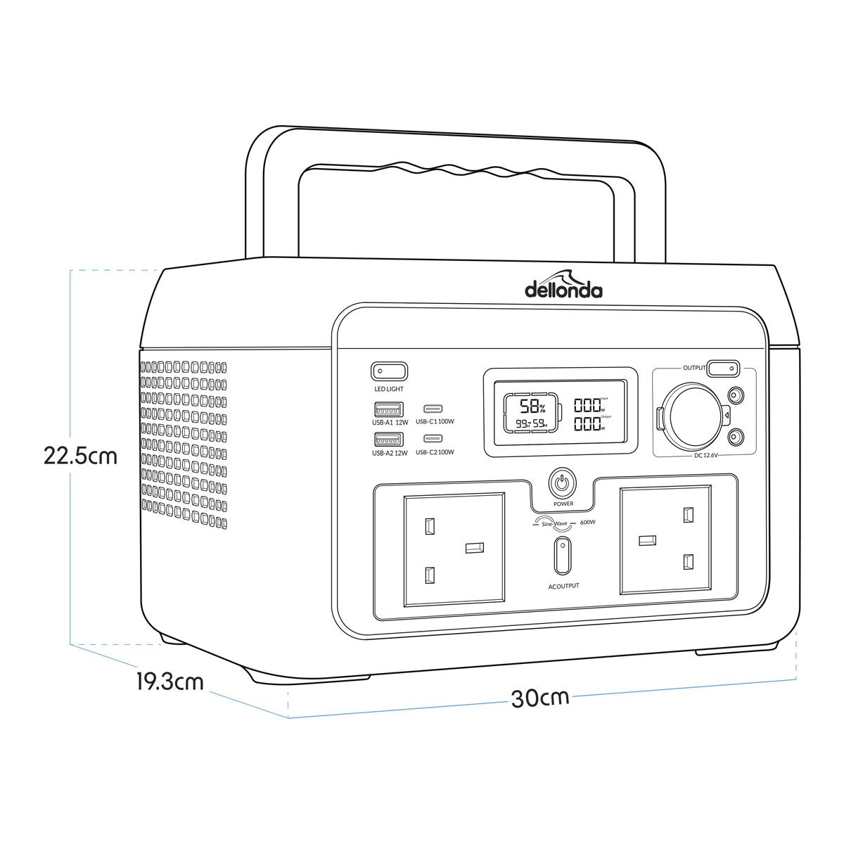Sealey Dellonda Portable Power Station 600W Nine Different Outlets DL161
