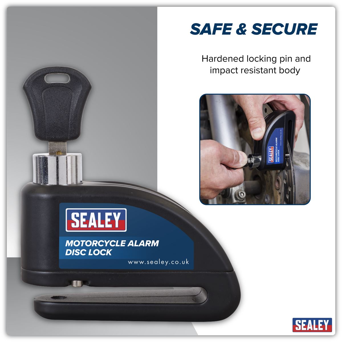 Sealey Motorcycle Alarm Disc Lock Pair 100db Hardened Locking Pin DL5052