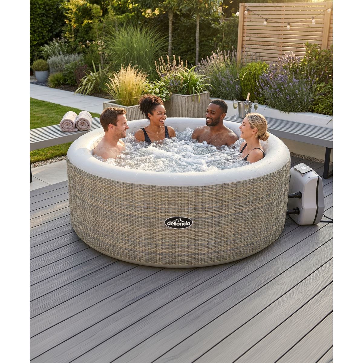 Sealey Dellonda 4-6 Person Inflatable Hot Tub Spa with Smart Pump - Rattan Effect DL91