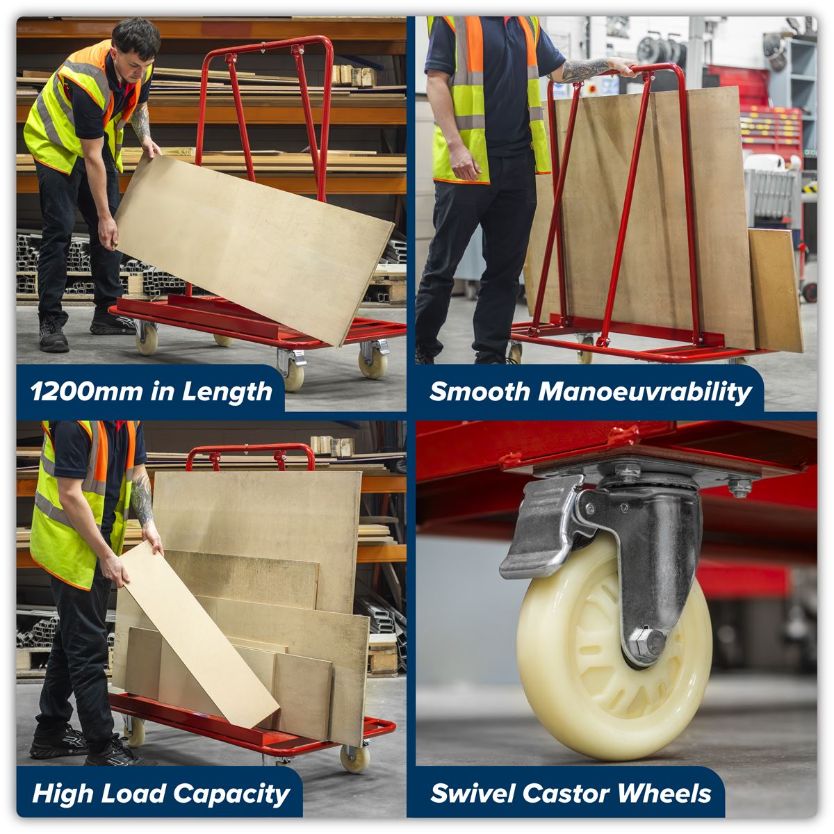 Sealey Sheet Handling Trolley For Plasterboard Fence Doors 800kg Capacity DWC01