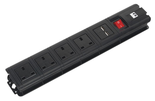 Sealey Extension Cable 2.6m 4 x 230V + 2 x USB Sockets - Black EL34USBB