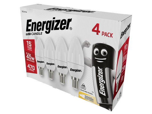 Energizer® LED SES (E14) Opal Candle Non-Dimmable Bulb, Warm White 470 lm 5.2W (Pack 4) ENGS14330