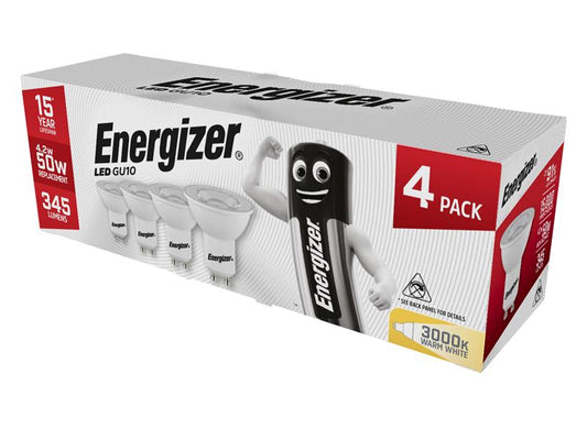 Energizer® LED GU10 50° Non-Dimmable Bulb, Warm White 345 lm 4.2W (Pack 4) ENGS14425