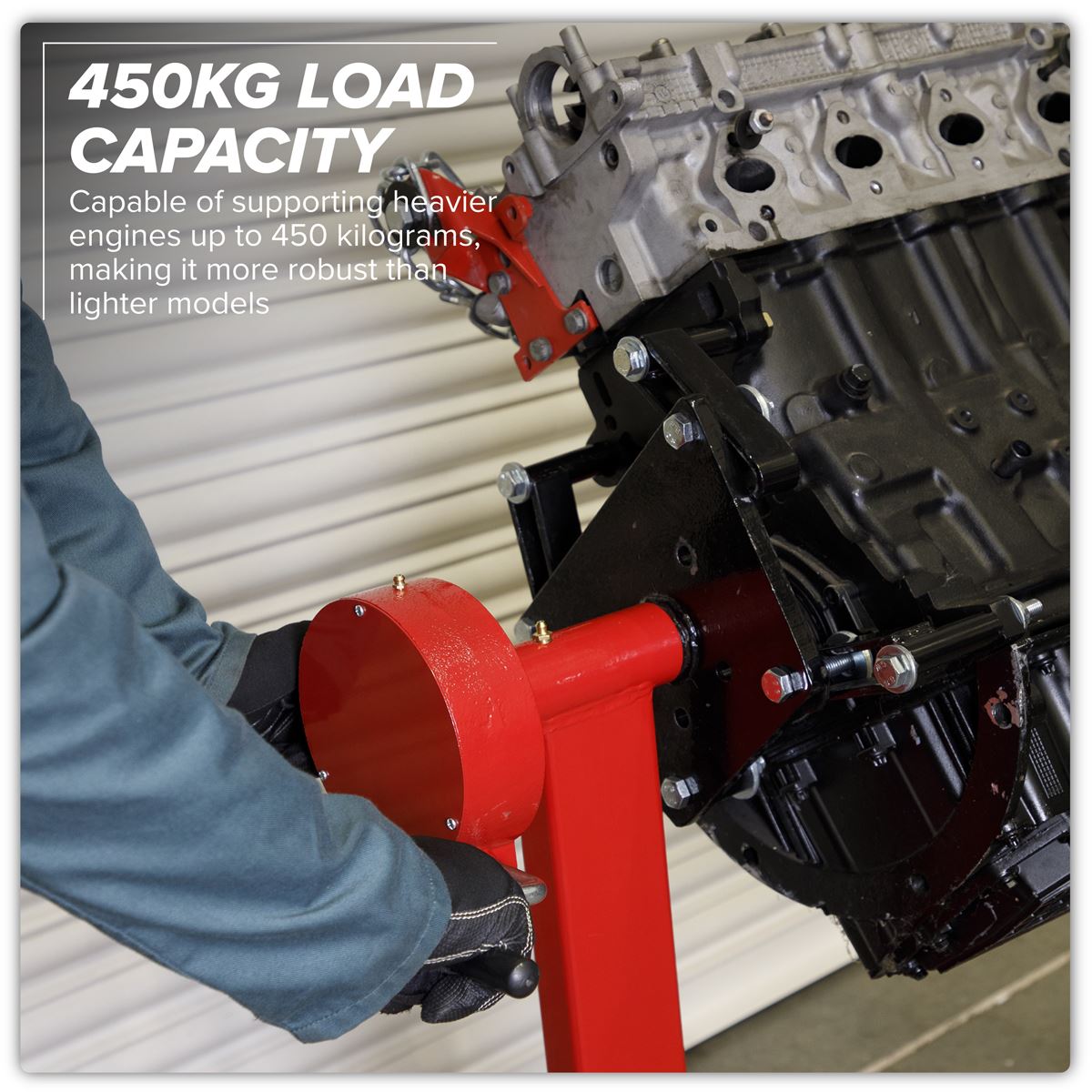 Sealey Folding 360� Rotating Engine Stand with Geared Handle Drive, 450kg Capacity ES480D